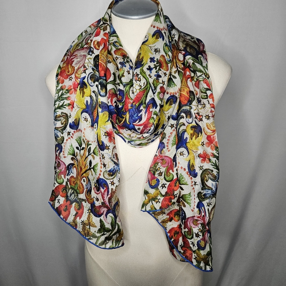 Fox & Chave Vibrant Handmade Floral Patterned Silk Scarf
